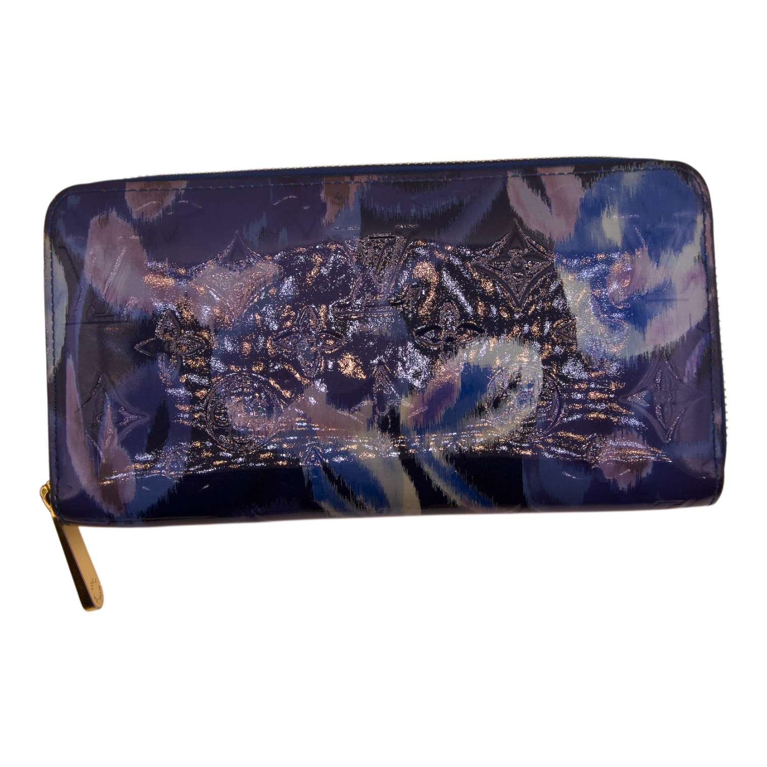 Louis Vuitton Zippy Wallet Grand Blue Patent Leather Floral