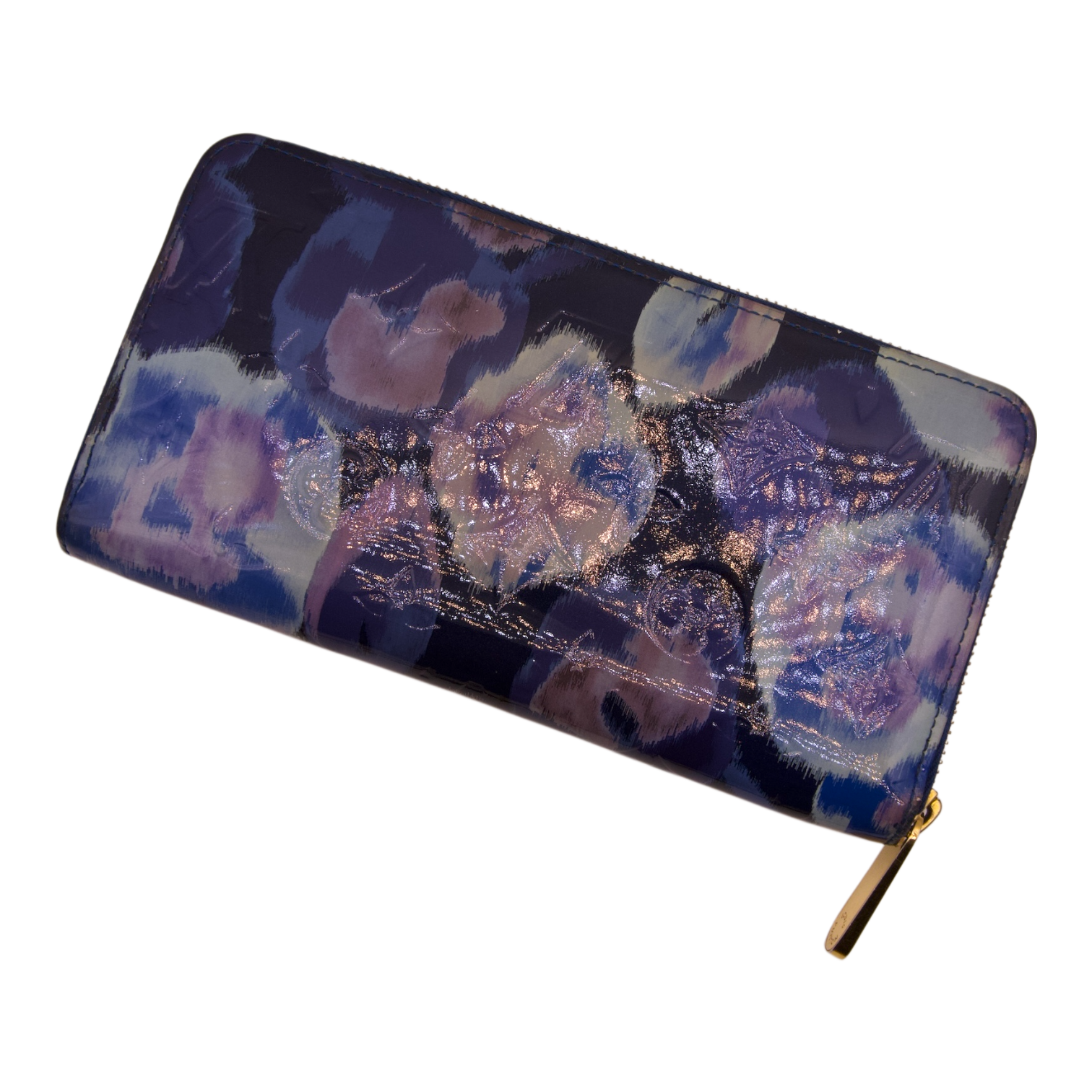 Louis Vuitton Zippy Wallet Grand Blue Patent Leather Floral