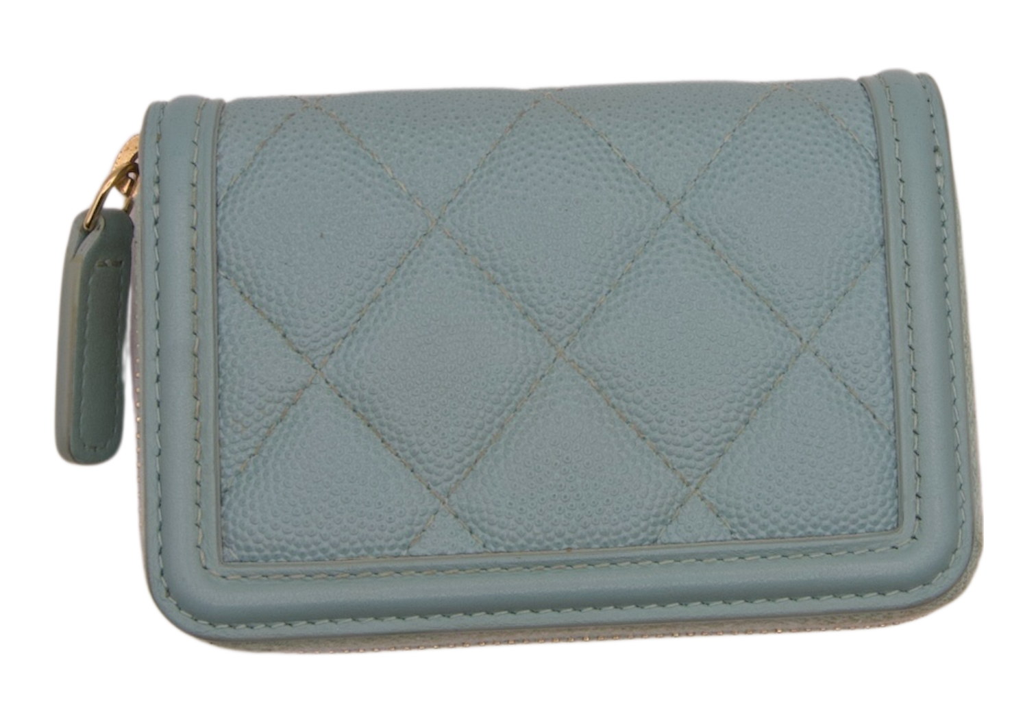 Chanel Filigree Dusty Teal Caviar Quilted Zip Wallet