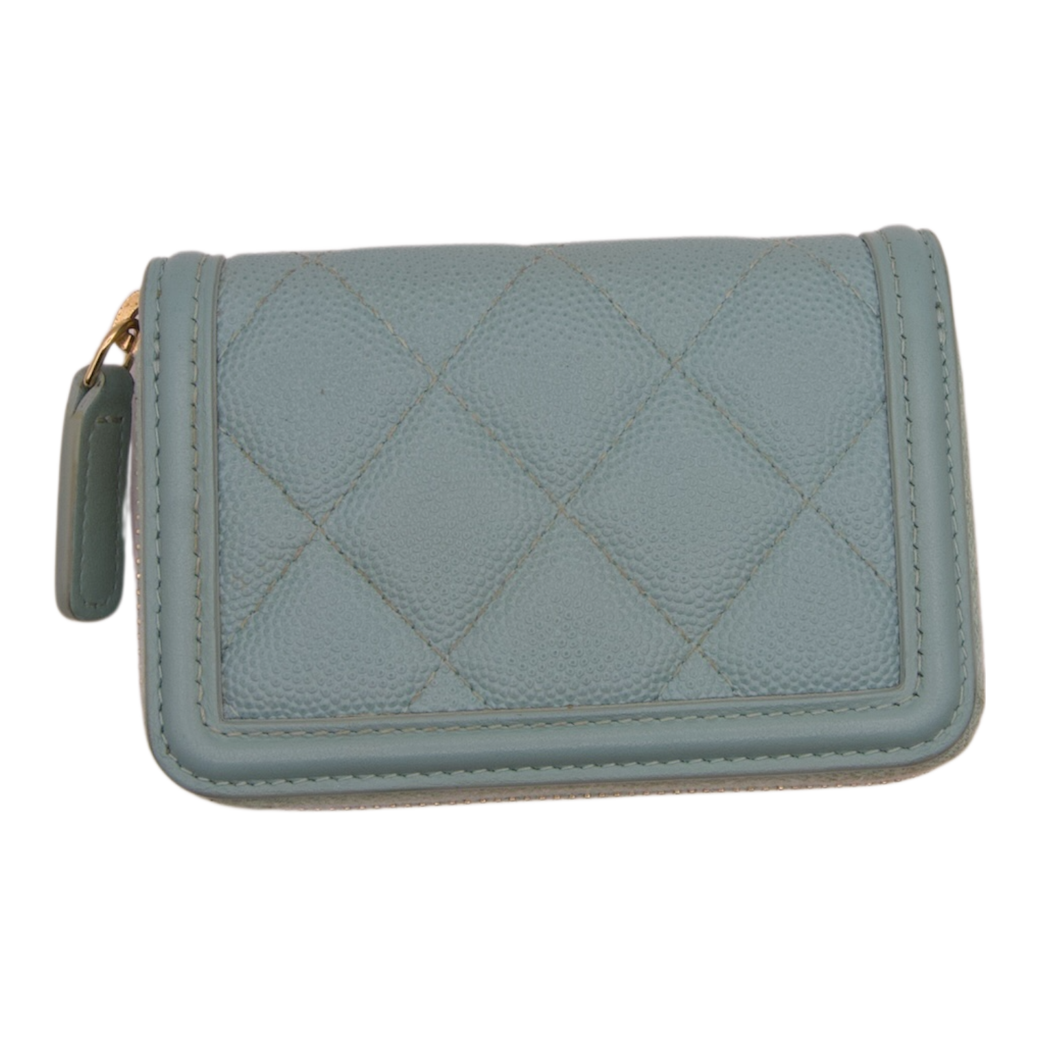 Chanel Filigree Dusty Teal Caviar Quilted Zip Wallet