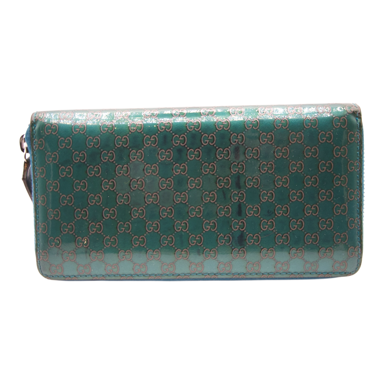 Gucci Guccissim Patent Leather Zip Wallet Teal