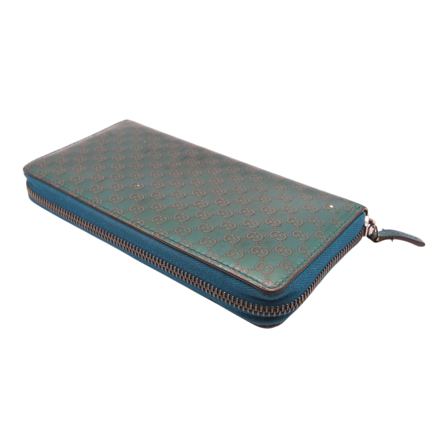 Gucci Guccissim Patent Leather Zip Wallet Teal