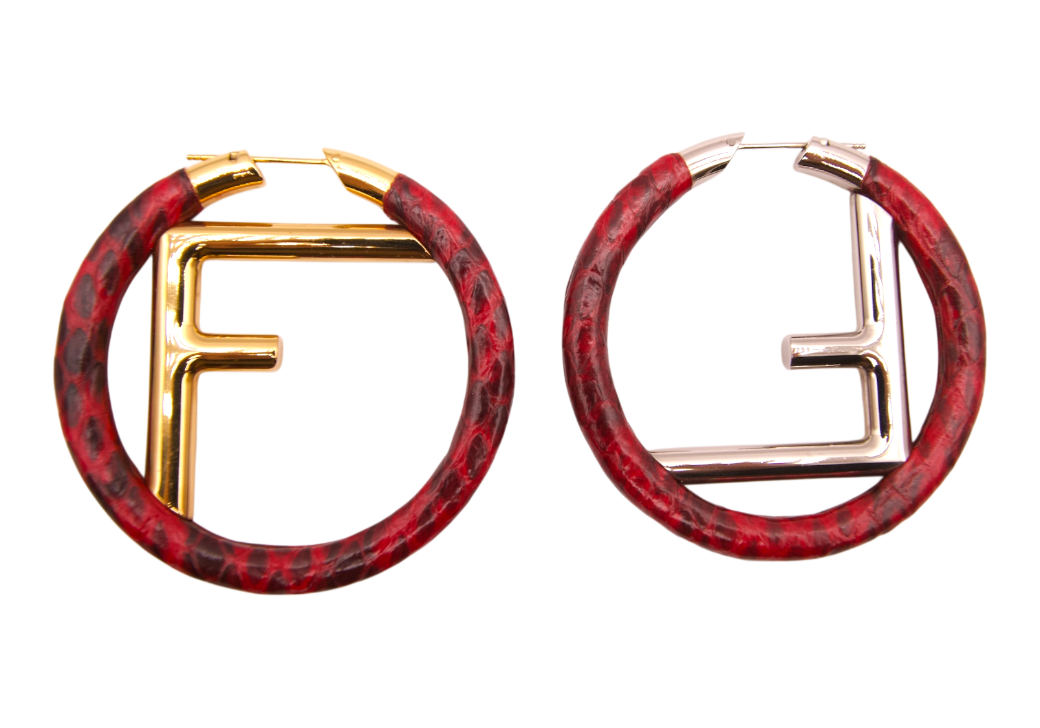 Fendi red leather-wrapped FF hoop earrings