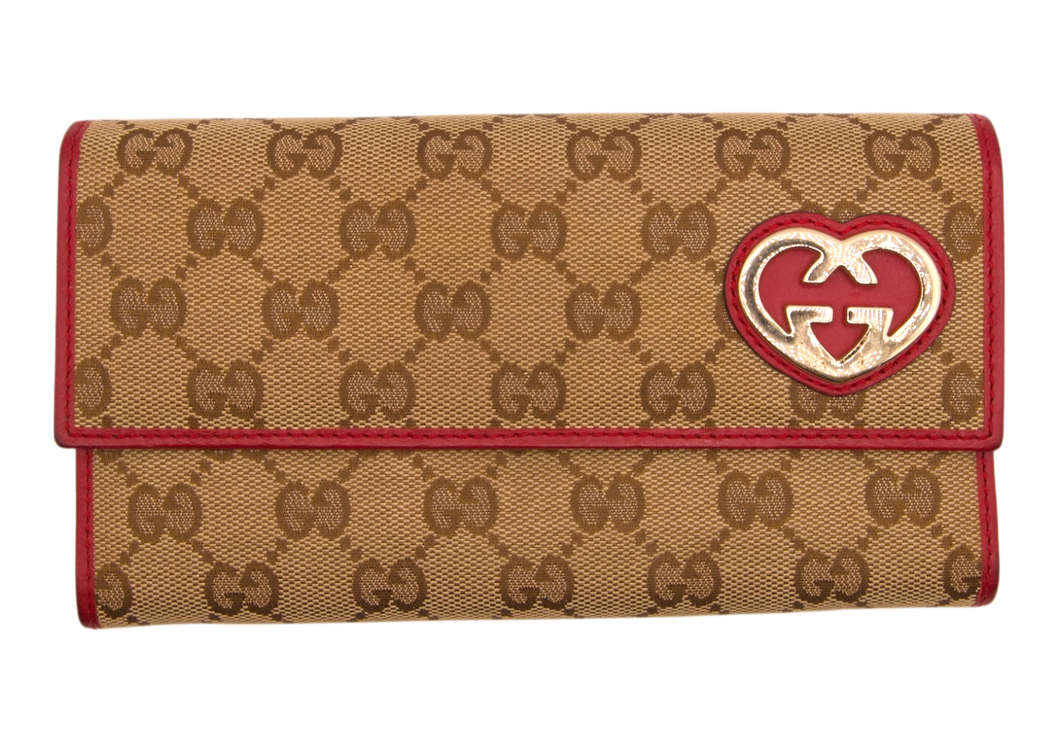 Gucci GG Long Wallet Red And Gold Heart Monogram Canvas