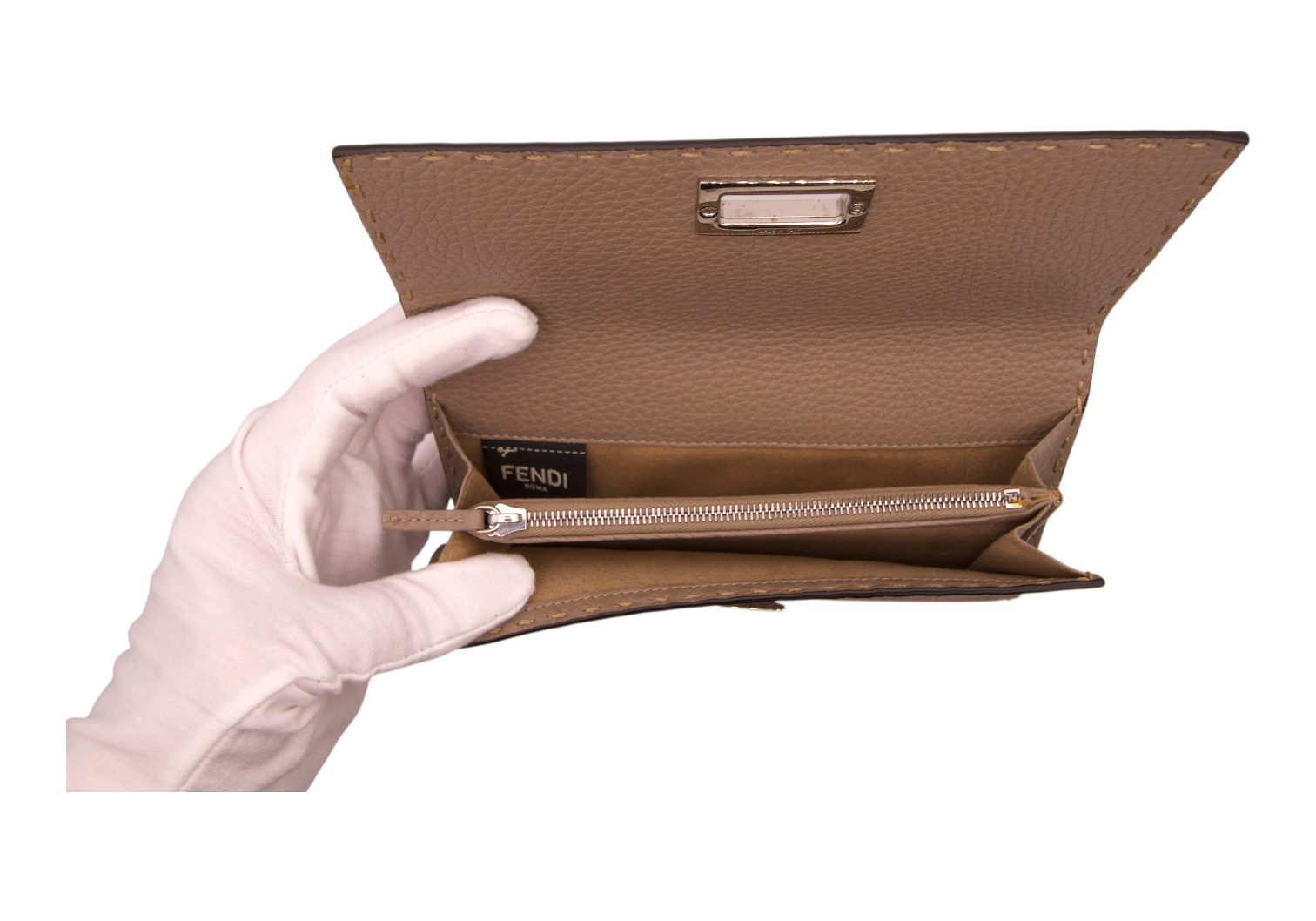 Fendi Continental Wallet Taupe Leather