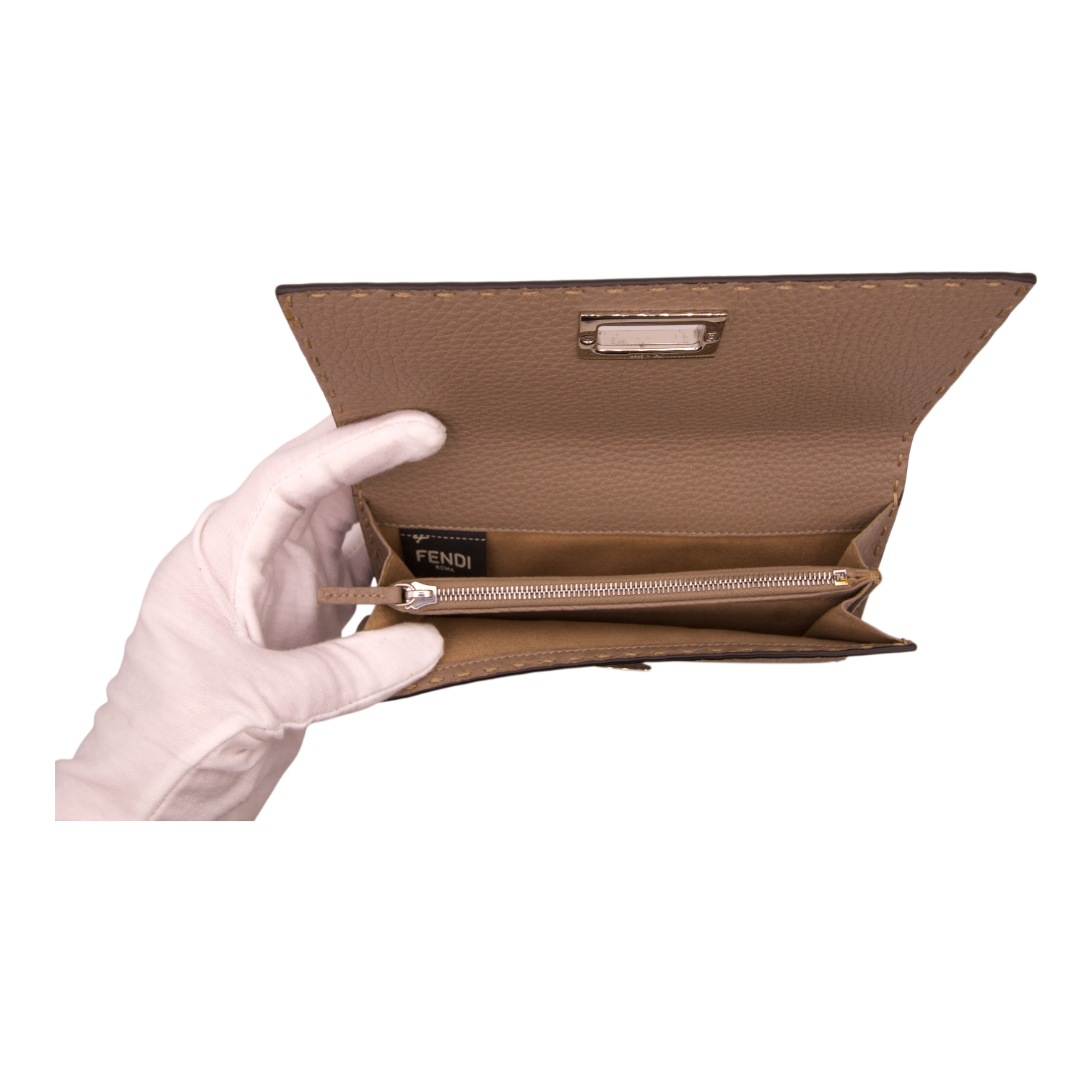 Fendi Continental Wallet Taupe Leather