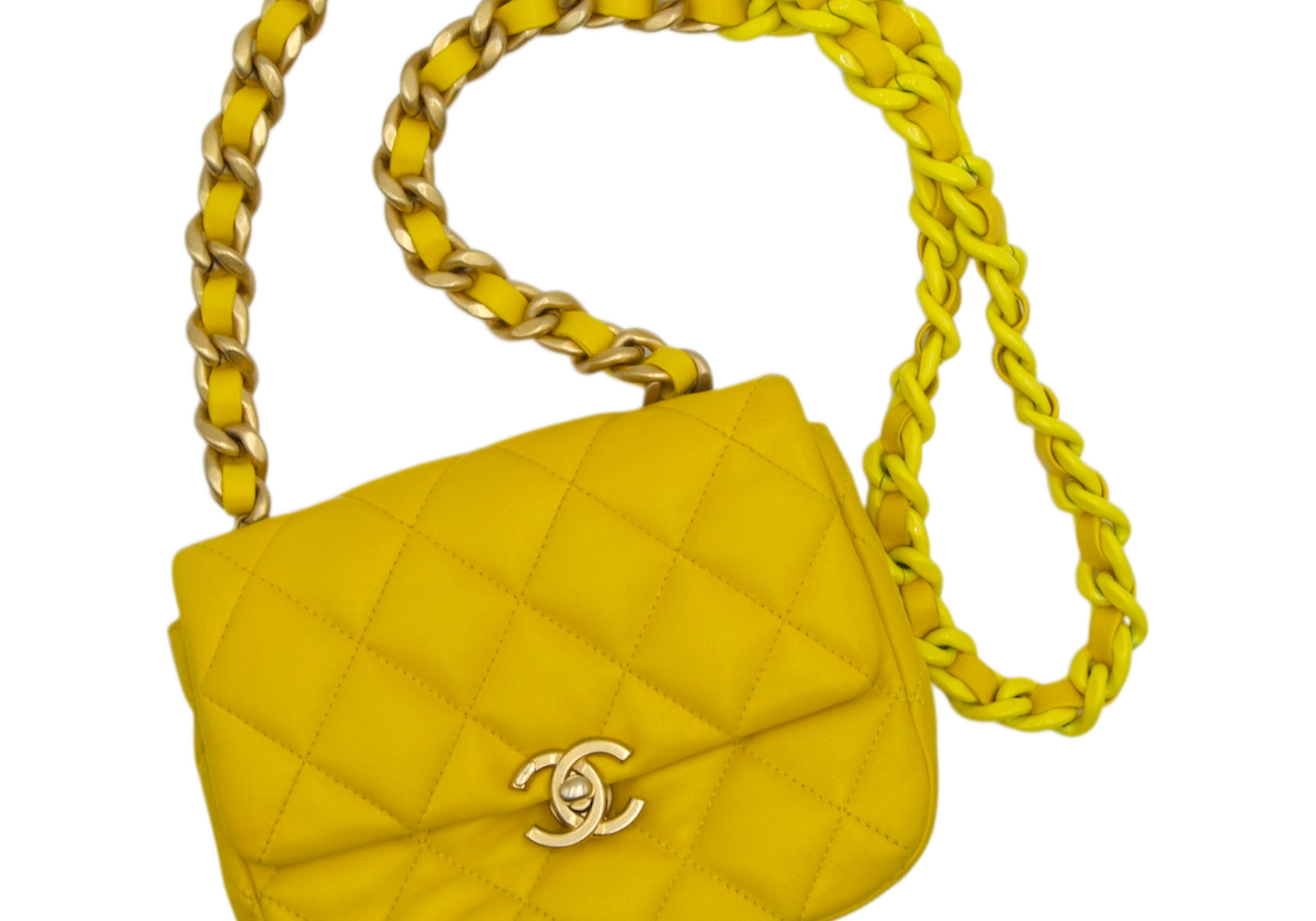 Chanel Quilted Puffer Bag with Tonal Chain, Yellow