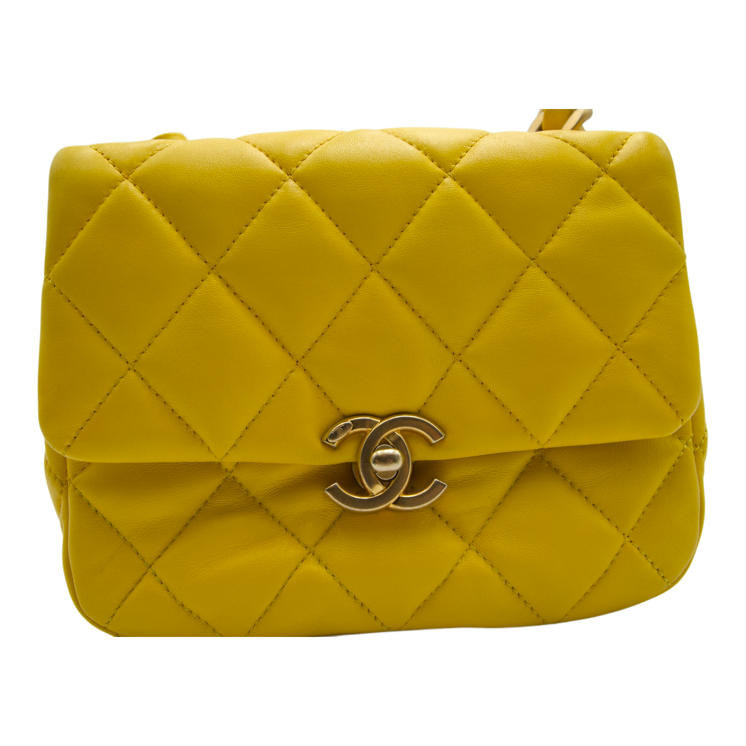 Chanel Quilted Puffer Bag with Tonal Chain, Yellow