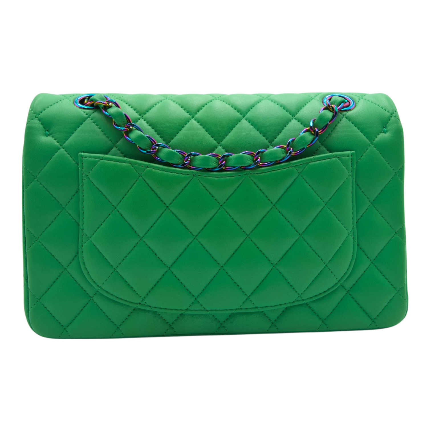 Chanel Double Flap Green Blue Lambskin  Iridescent Rainbow