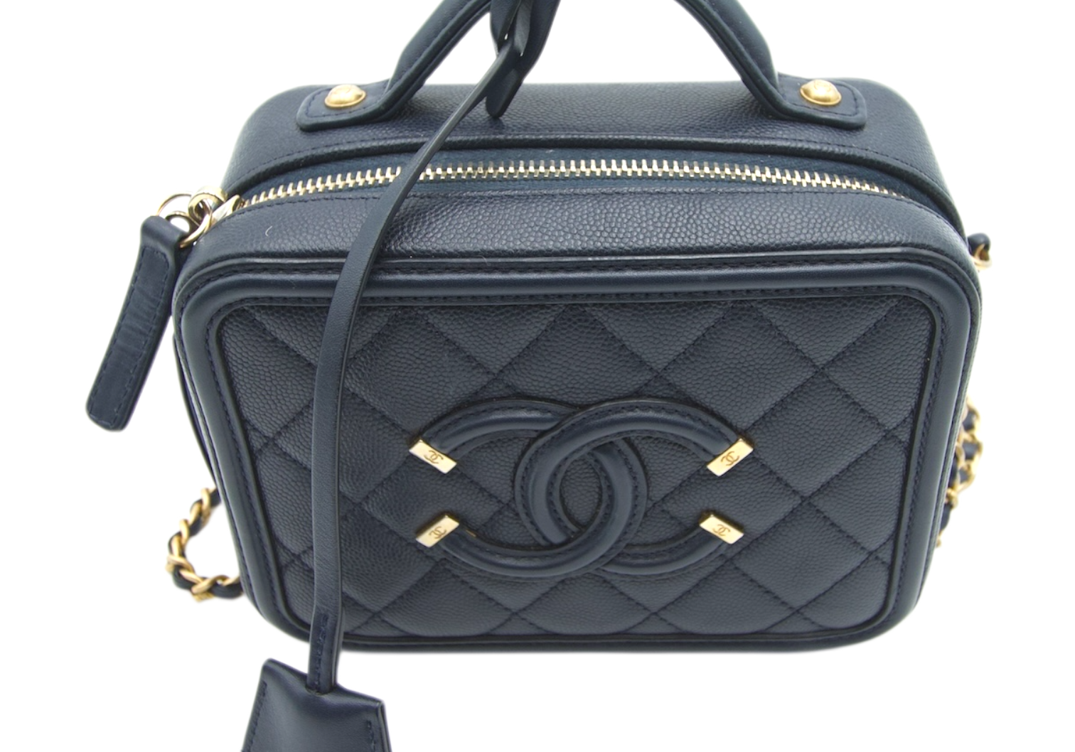 Chanel CC Filigree Vanity Bag Blue