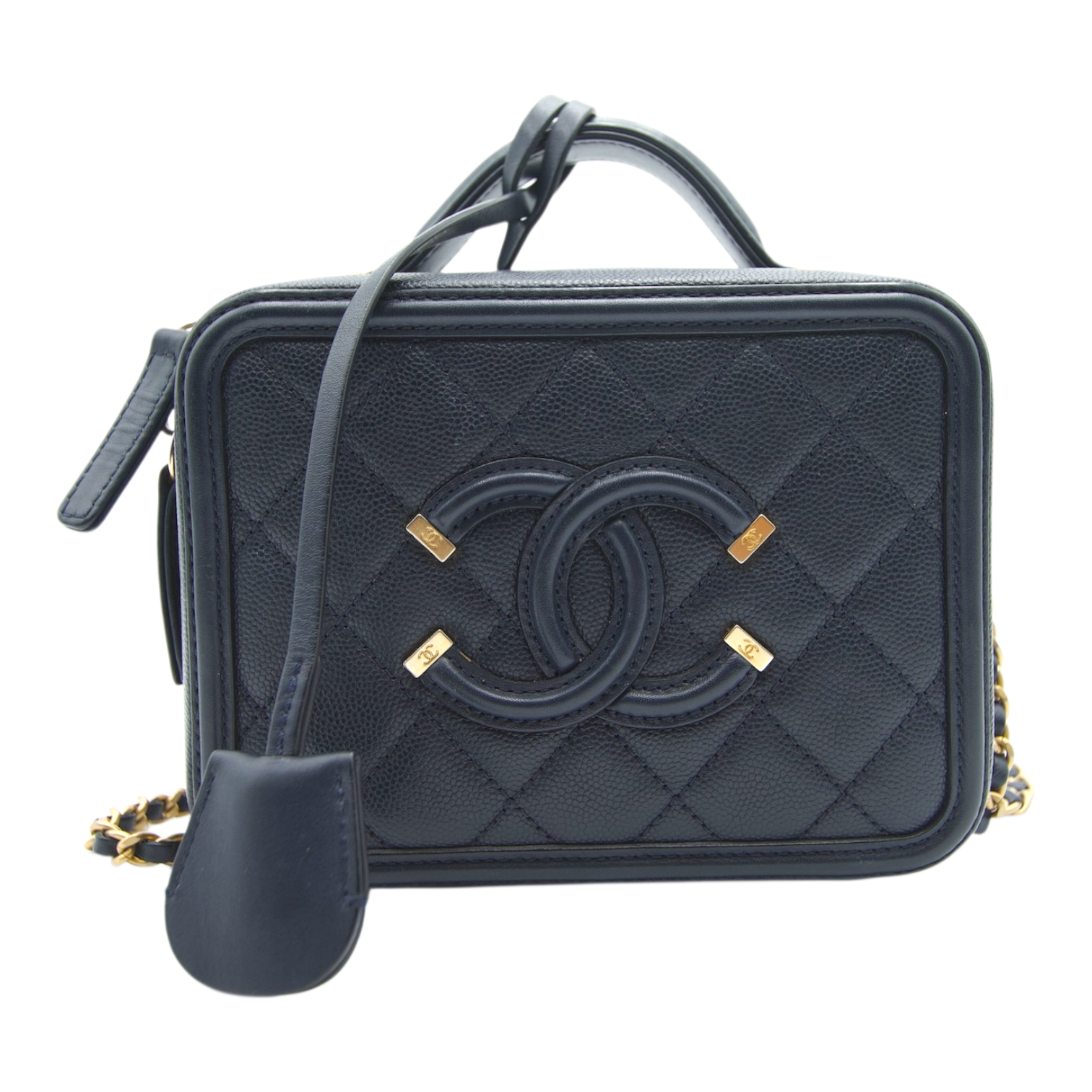 Chanel CC Filigree Vanity Bag Blue