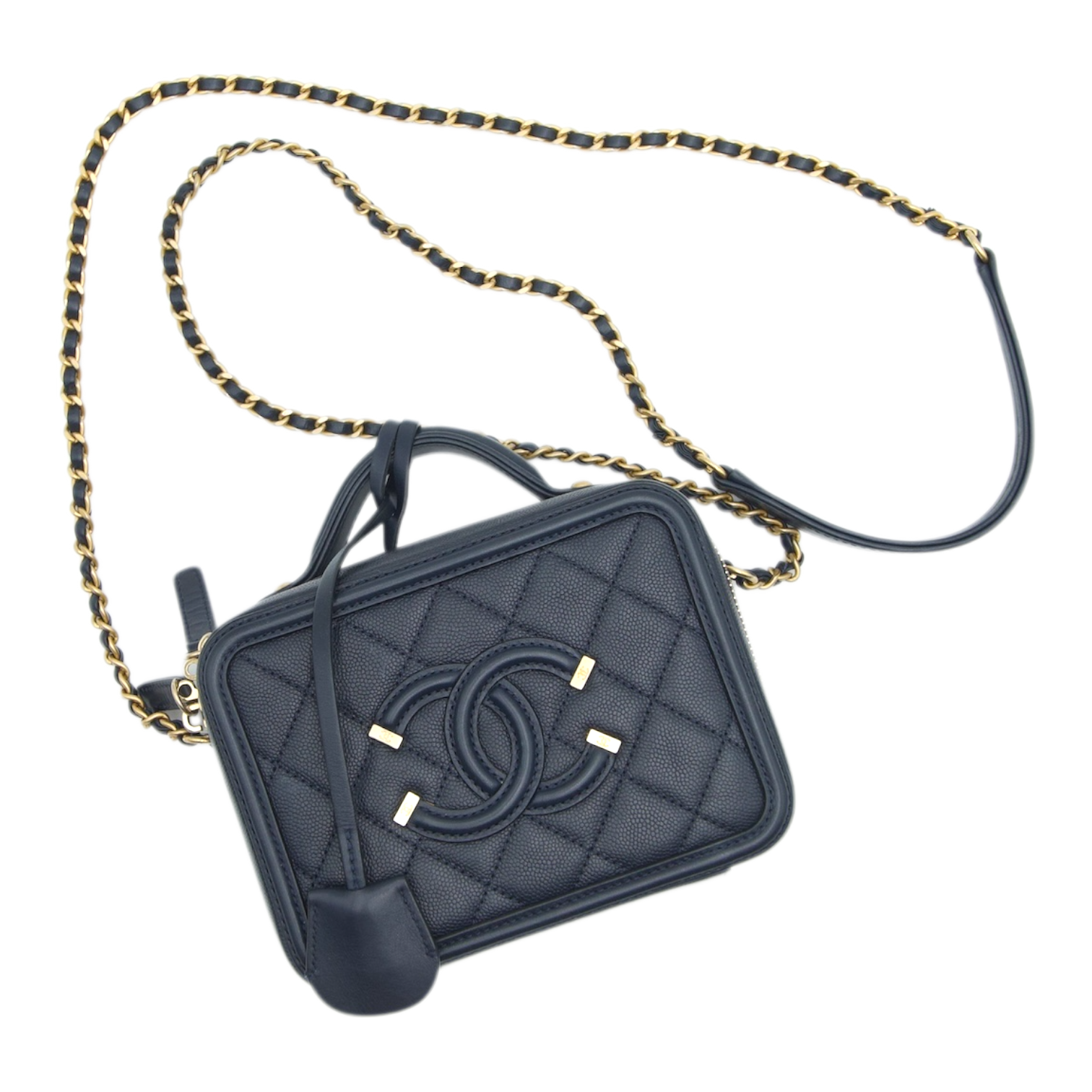 Chanel CC Filigree Vanity Bag Blue