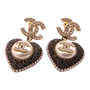 Chanel 22B CC Heart Drop Earrings Black Gold Pearl Crystal