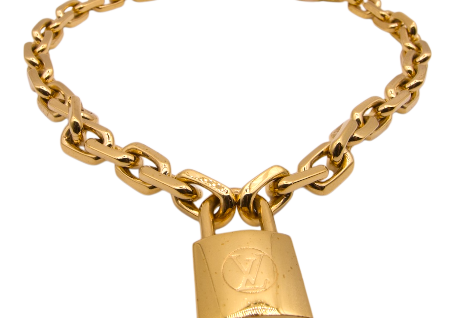 Louis Vuitton Padlock Chain Necklace Gold Tone