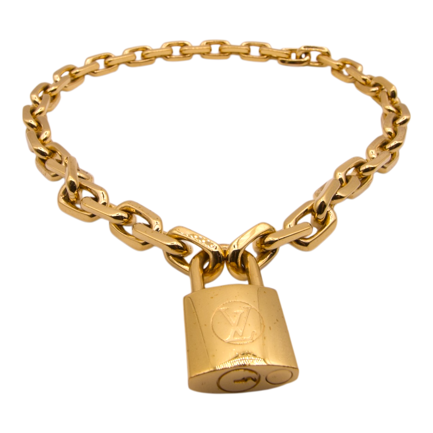 Louis Vuitton Padlock Chain Necklace Gold Tone