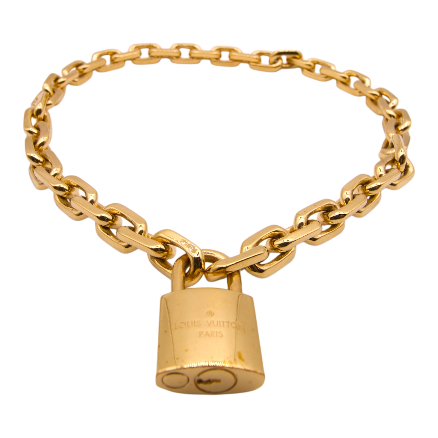 Louis Vuitton Padlock Chain Necklace Gold Tone