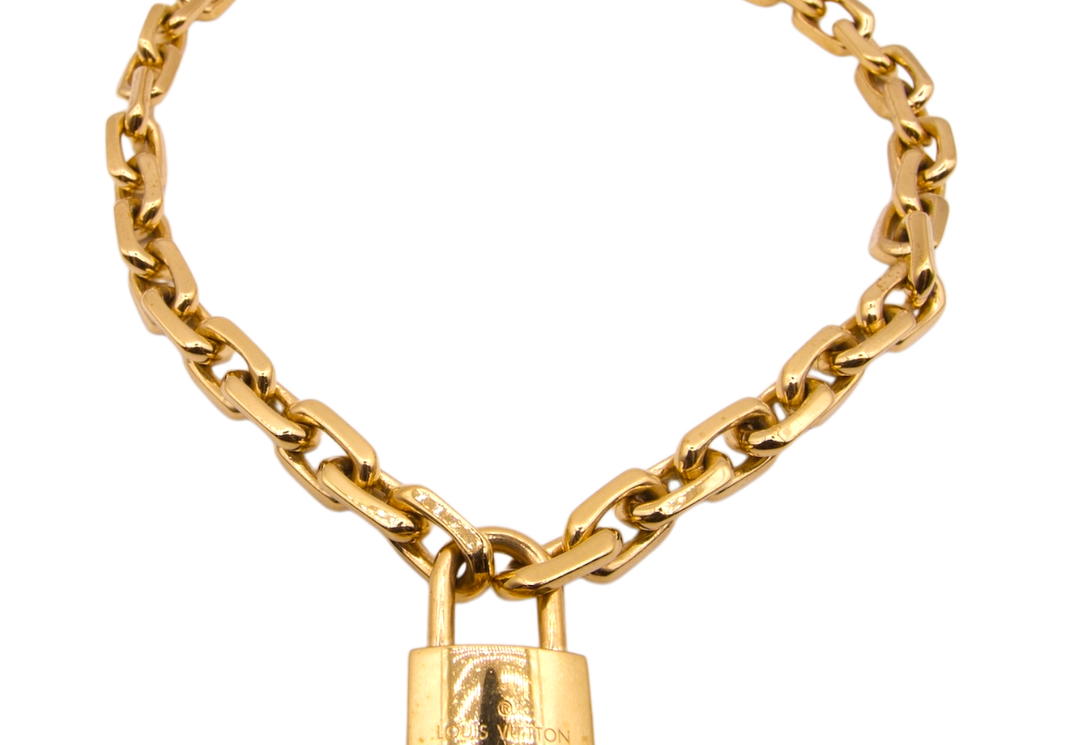 Louis Vuitton Padlock Chain Necklace Gold Tone