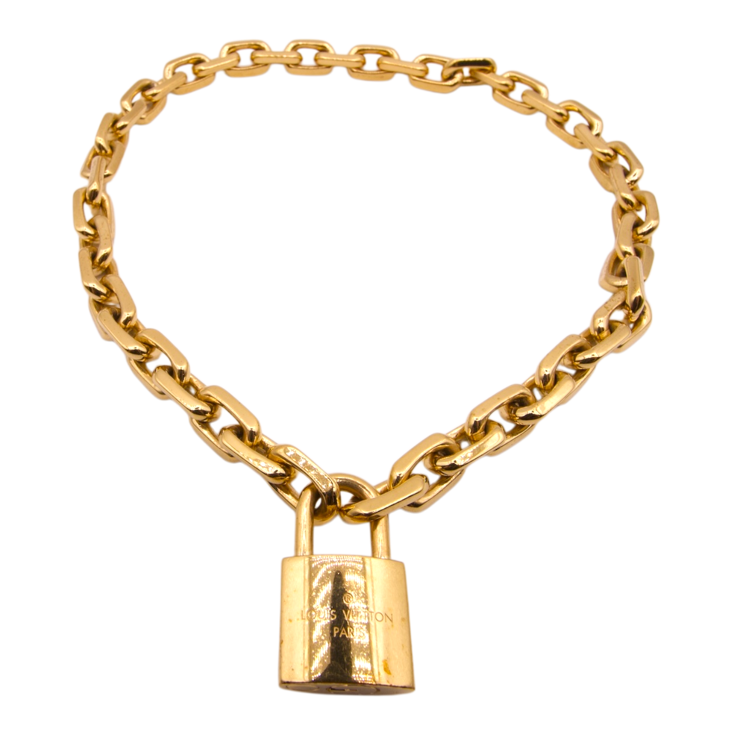 Louis Vuitton Padlock Chain Necklace Gold Tone
