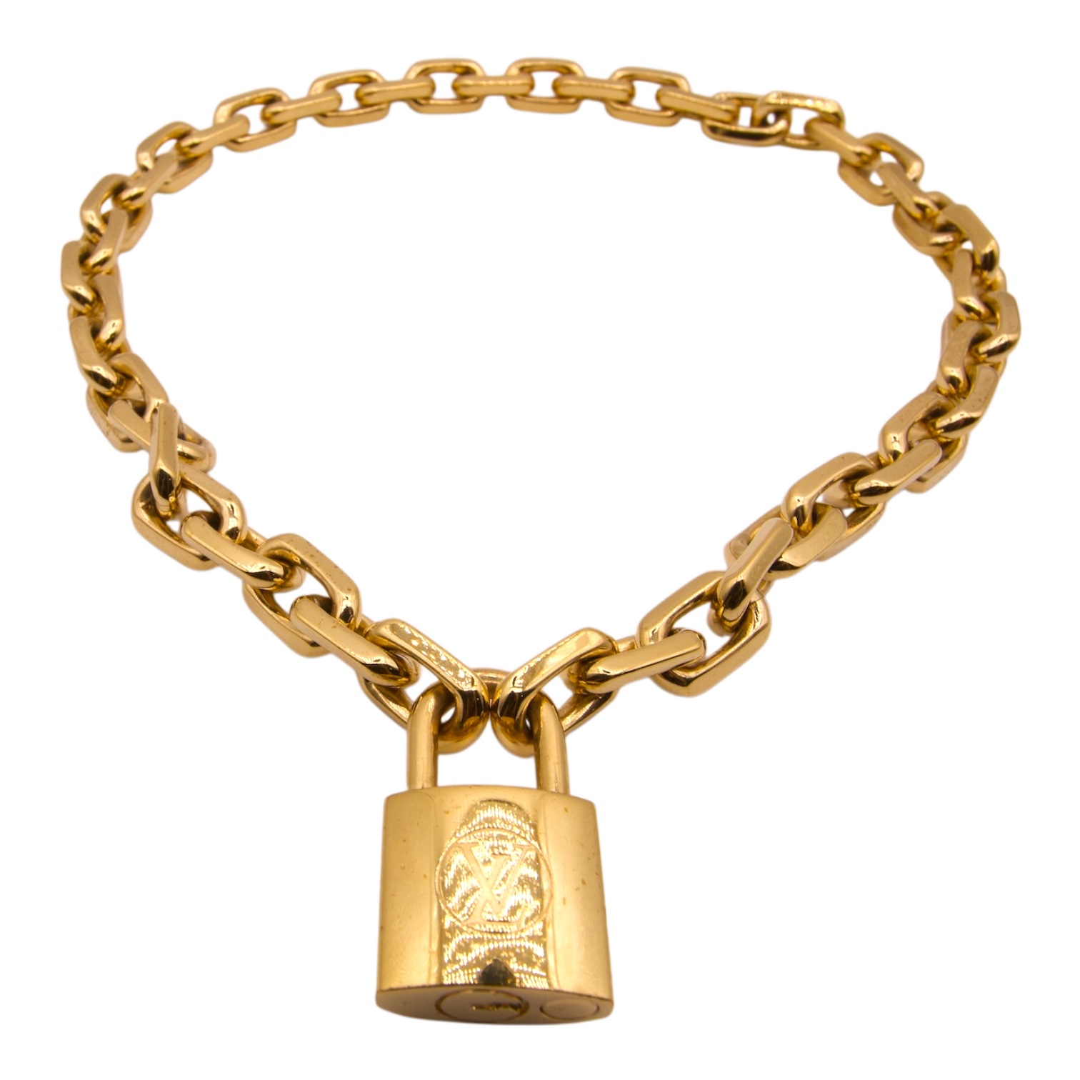 Louis Vuitton Padlock Chain Necklace Gold Tone