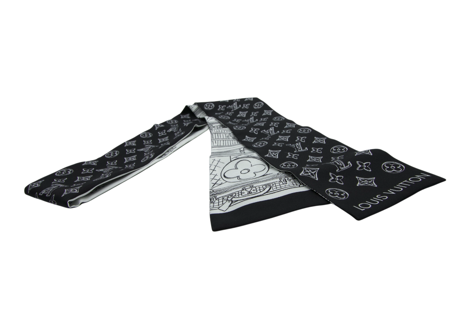 Louis Vuitton Black And White Monogram Bandeau Silk Scarf