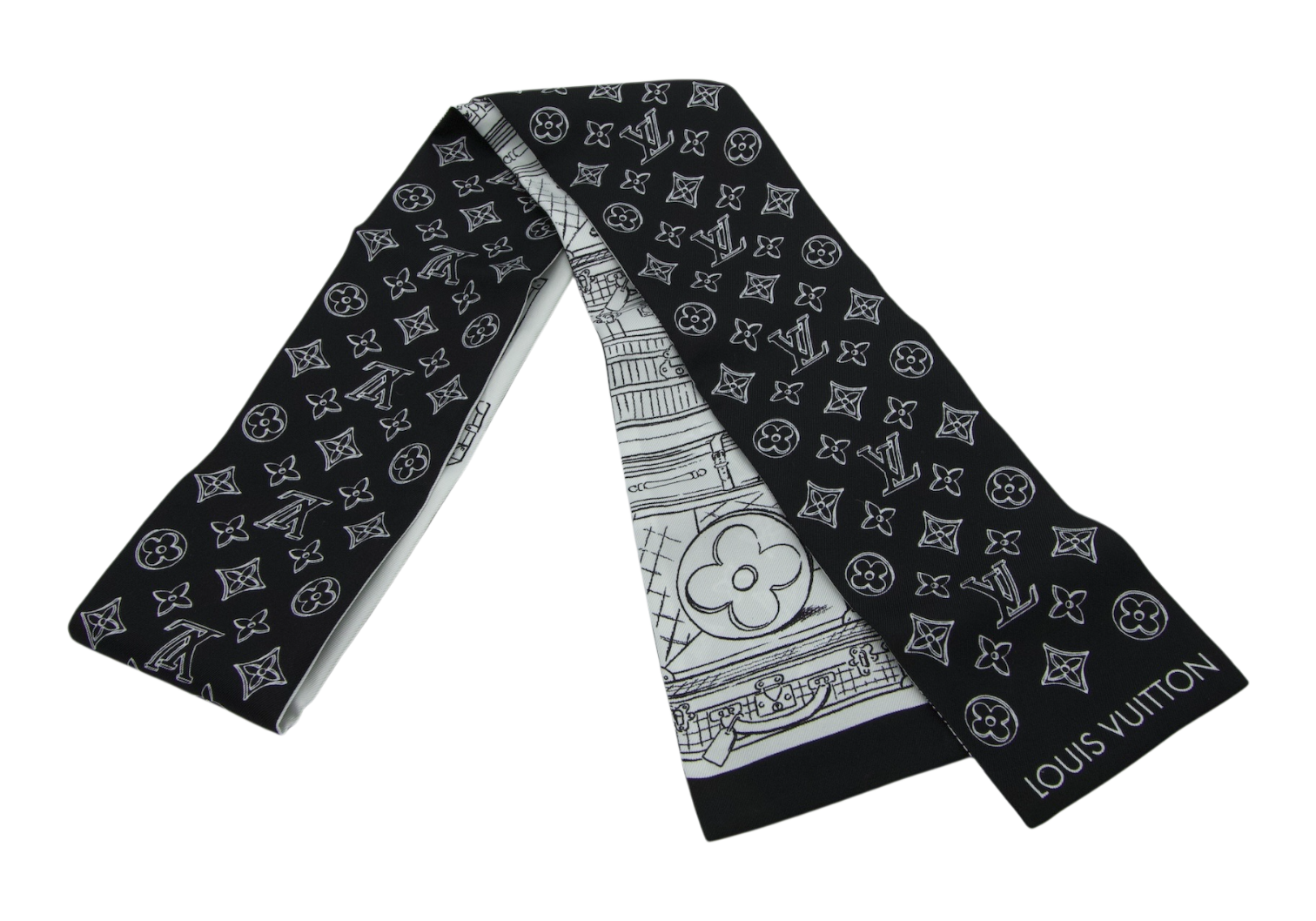 Louis Vuitton Black And White Monogram Bandeau Silk Scarf