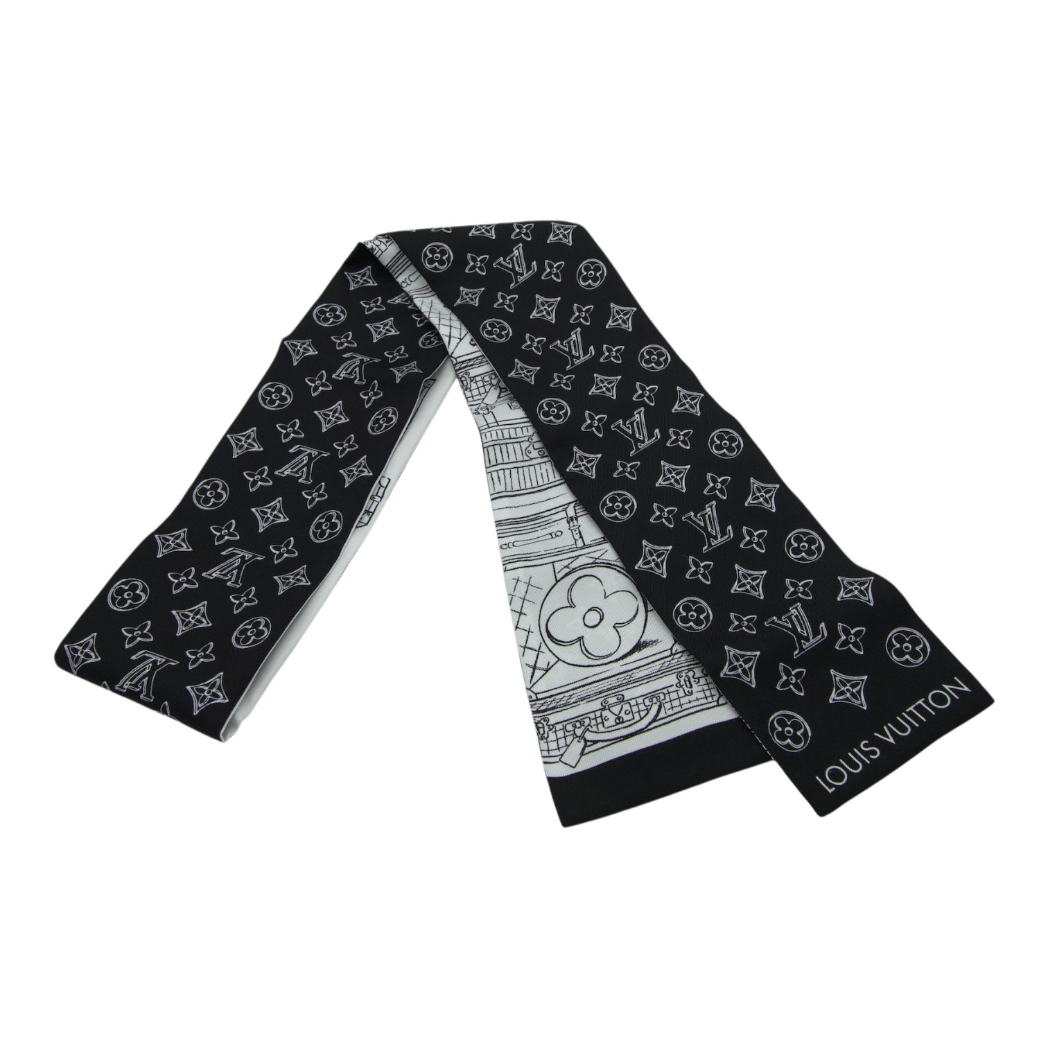 Louis Vuitton Black And White Monogram Bandeau Silk Scarf