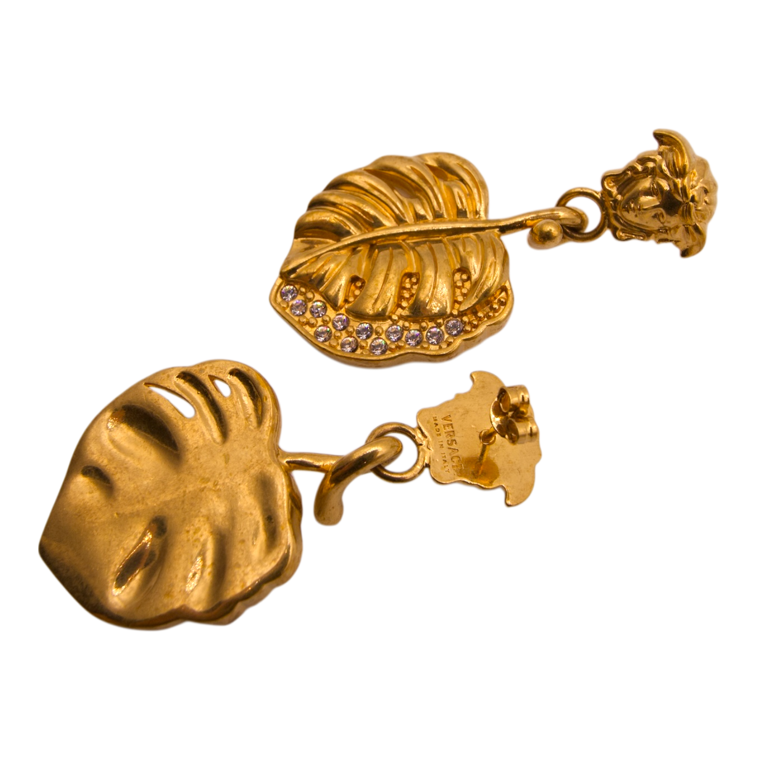 Versace Medusa Tropical Leaf Drop Earrings Gold