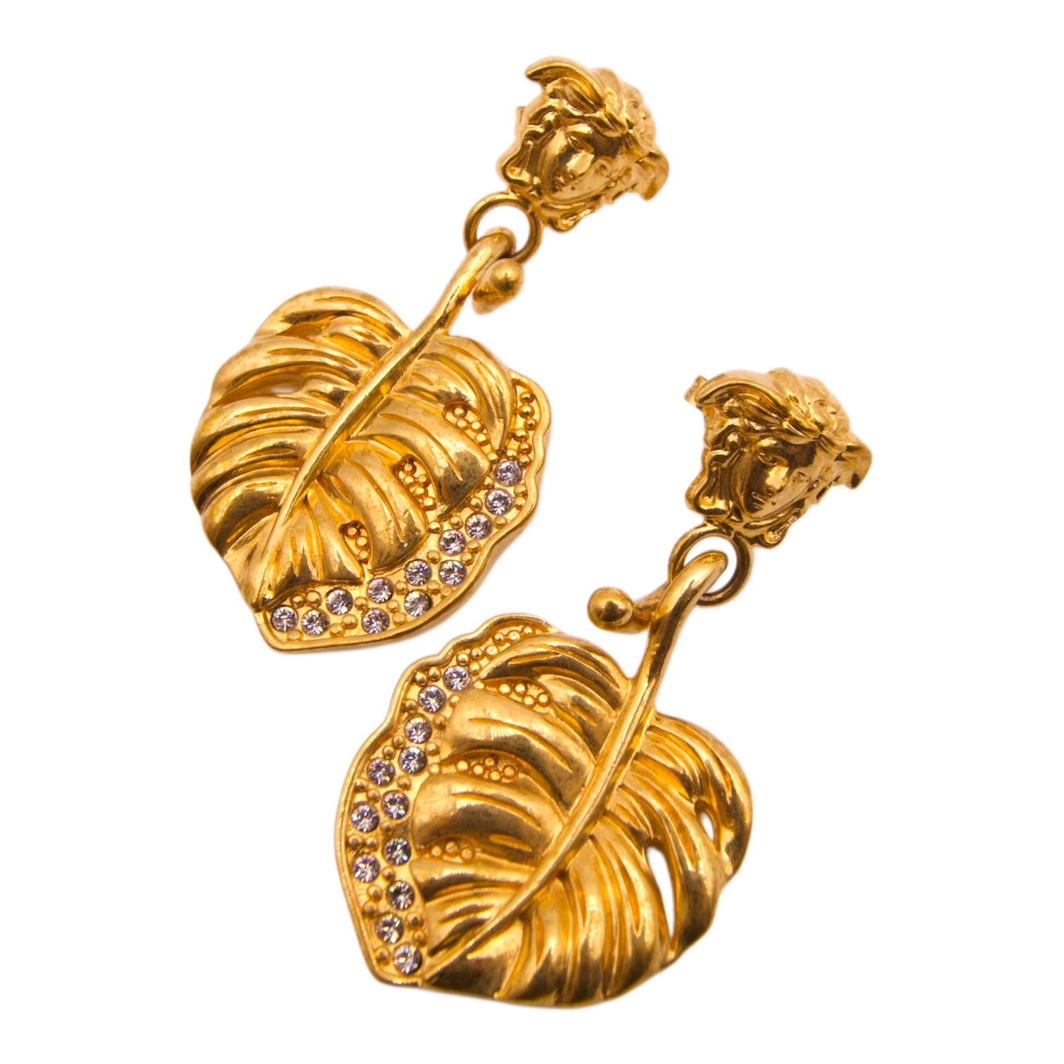 Versace Medusa Tropical Leaf Drop Earrings Gold