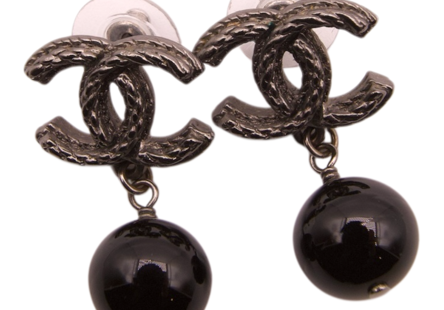 Chanel Coco Swing Earring Black Stone Silver Tone