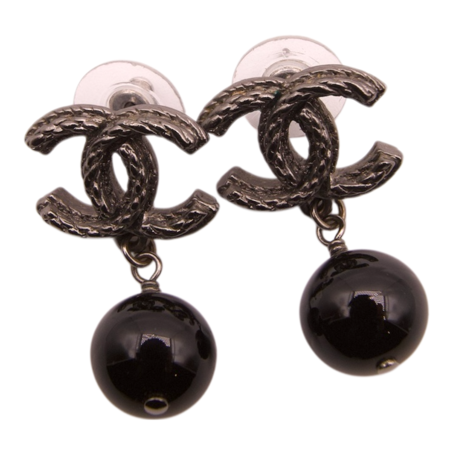 Chanel Coco Swing Earring Black Stone Silver Tone