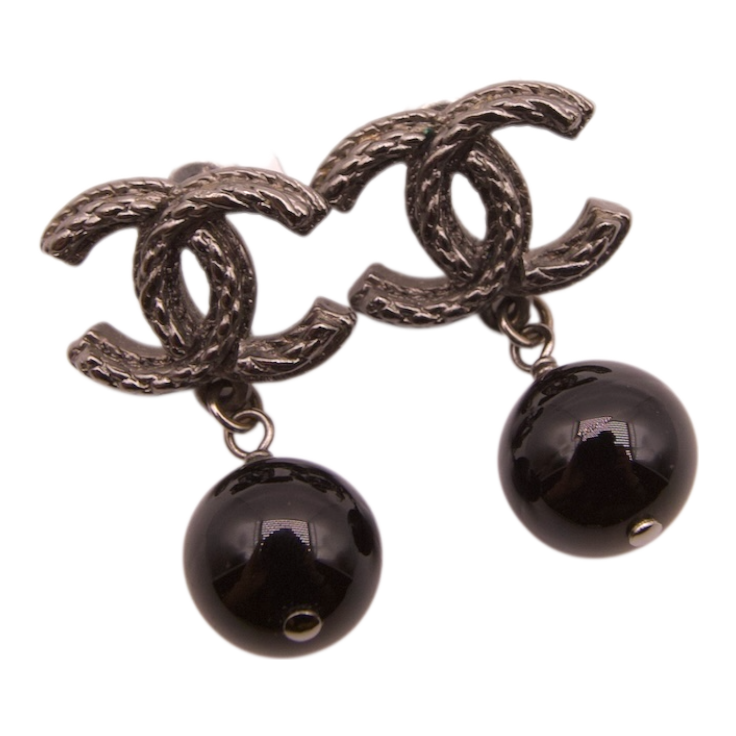 Chanel Coco Swing Earring Black Stone Silver Tone