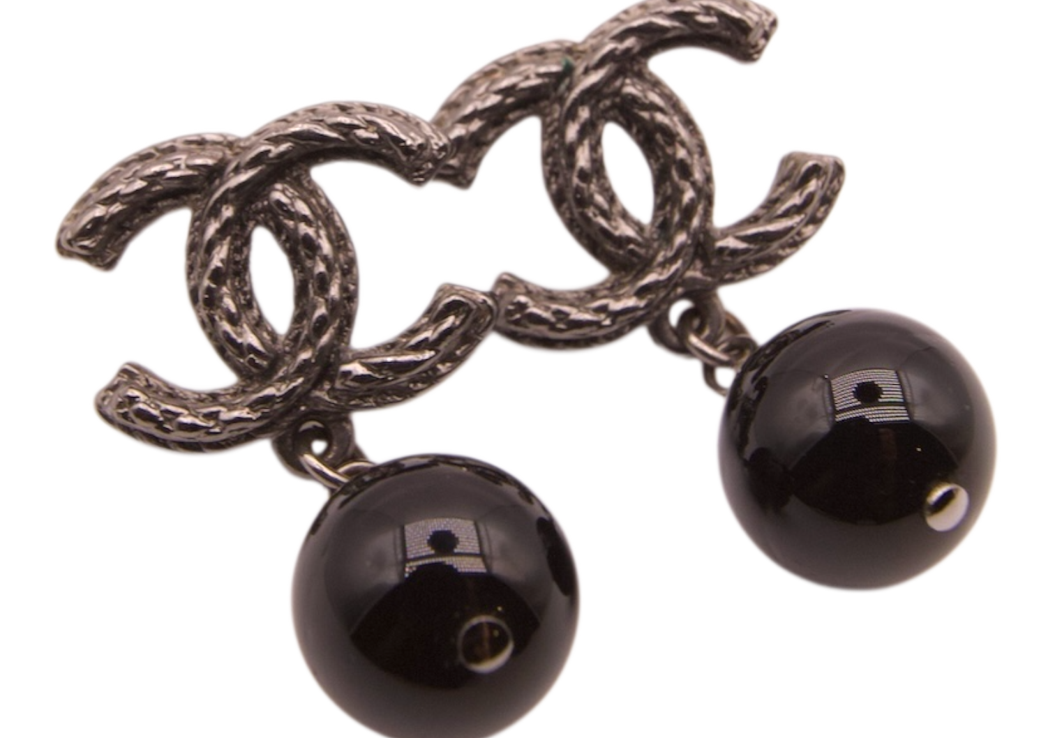Chanel Coco Swing Earring Black Stone Silver Tone
