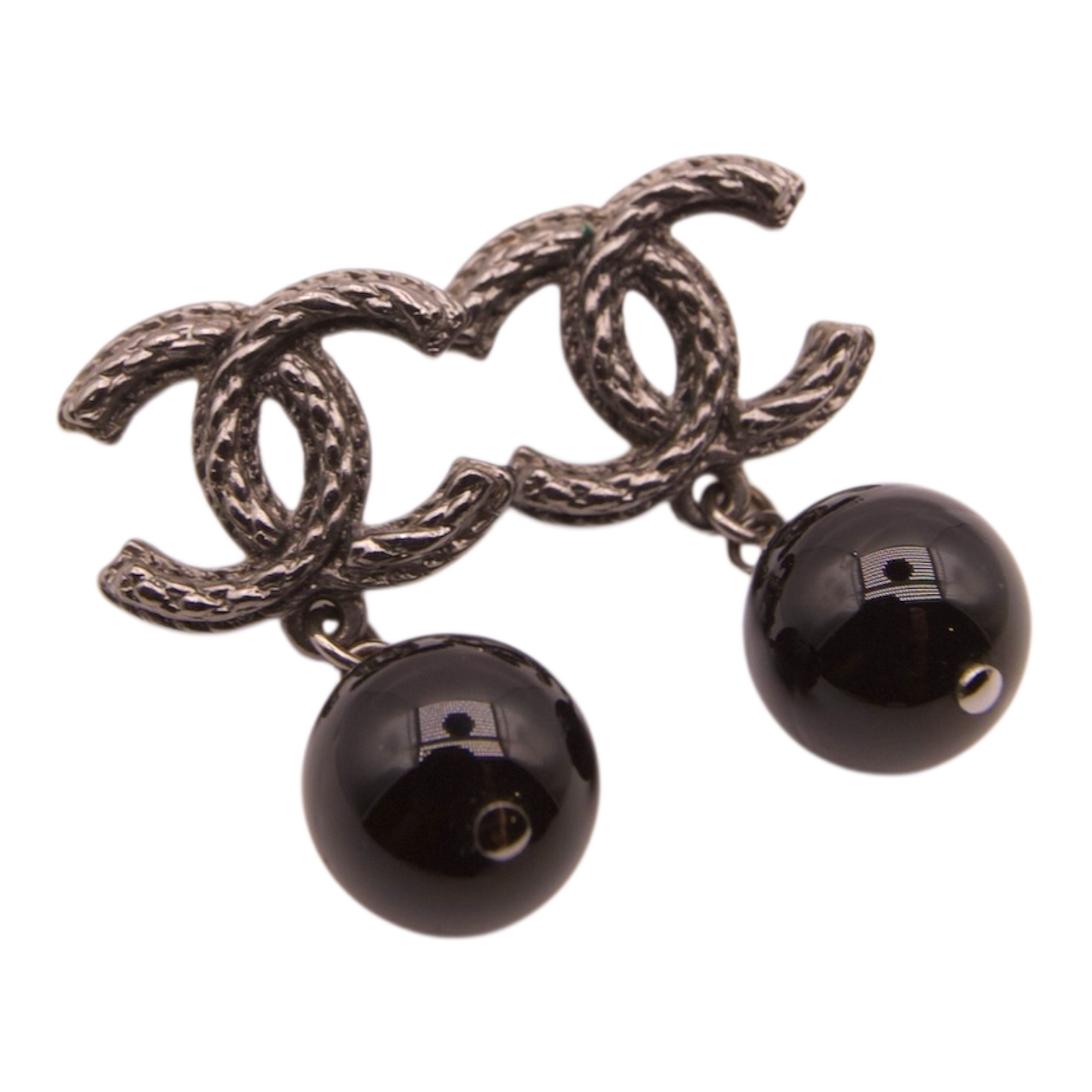 Chanel Coco Swing Earring Black Stone Silver Tone