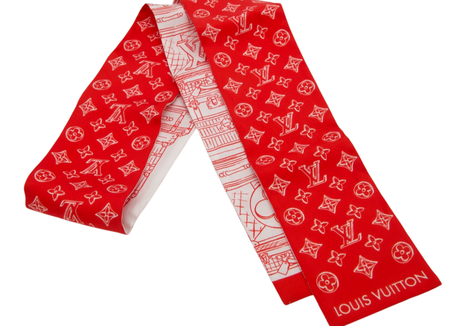 Louis Vuitton Monogram Confidential Twilly Red Silk Bandeau