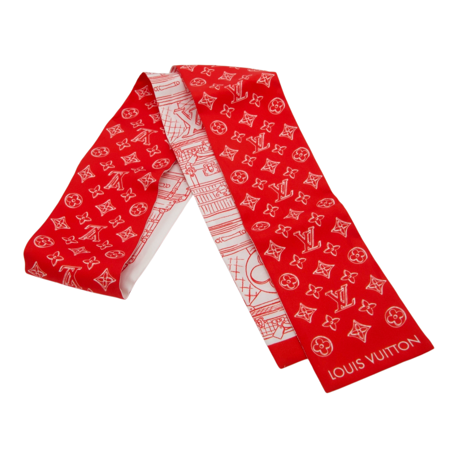 Louis Vuitton Monogram Confidential Twilly Red Silk Bandeau