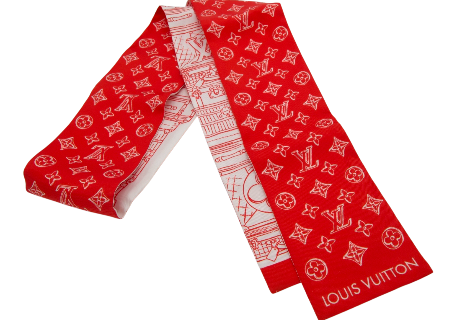 Louis Vuitton Monogram Confidential Twilly Red Silk Bandeau