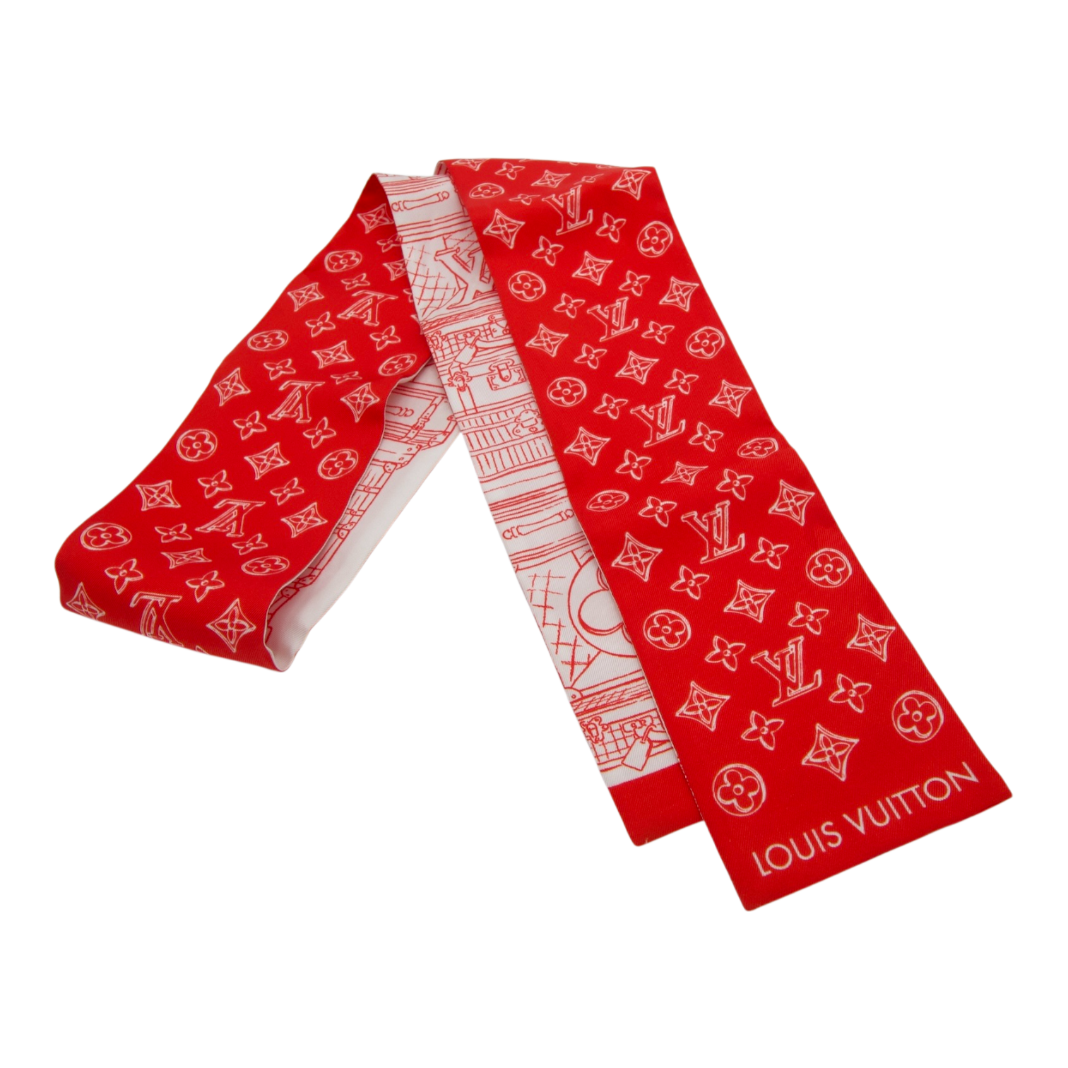 Louis Vuitton Monogram Confidential Twilly Red Silk Bandeau