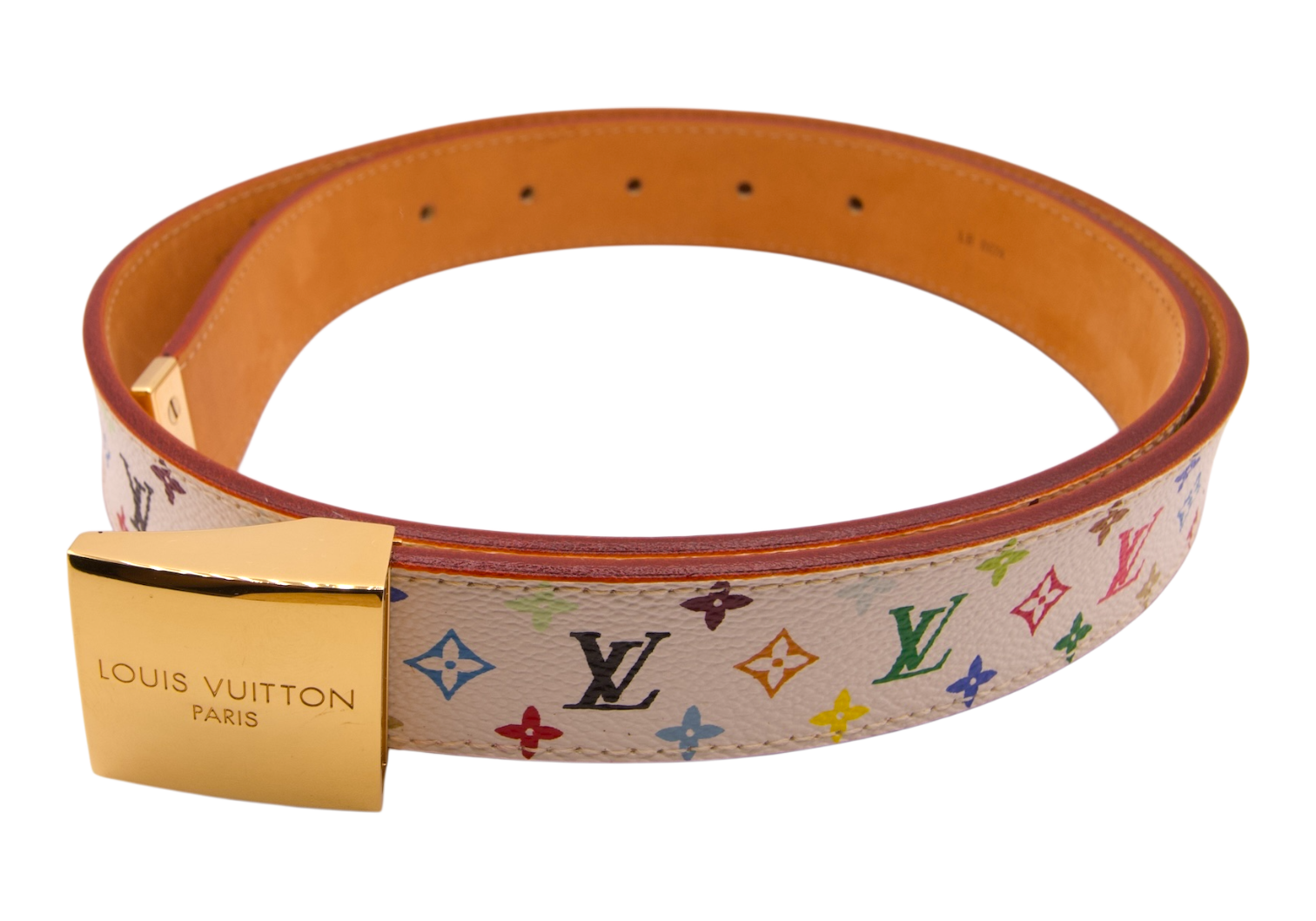 Louis Vuitton Monogram Belt Multicolor Takashi Murakami Gold Buckle