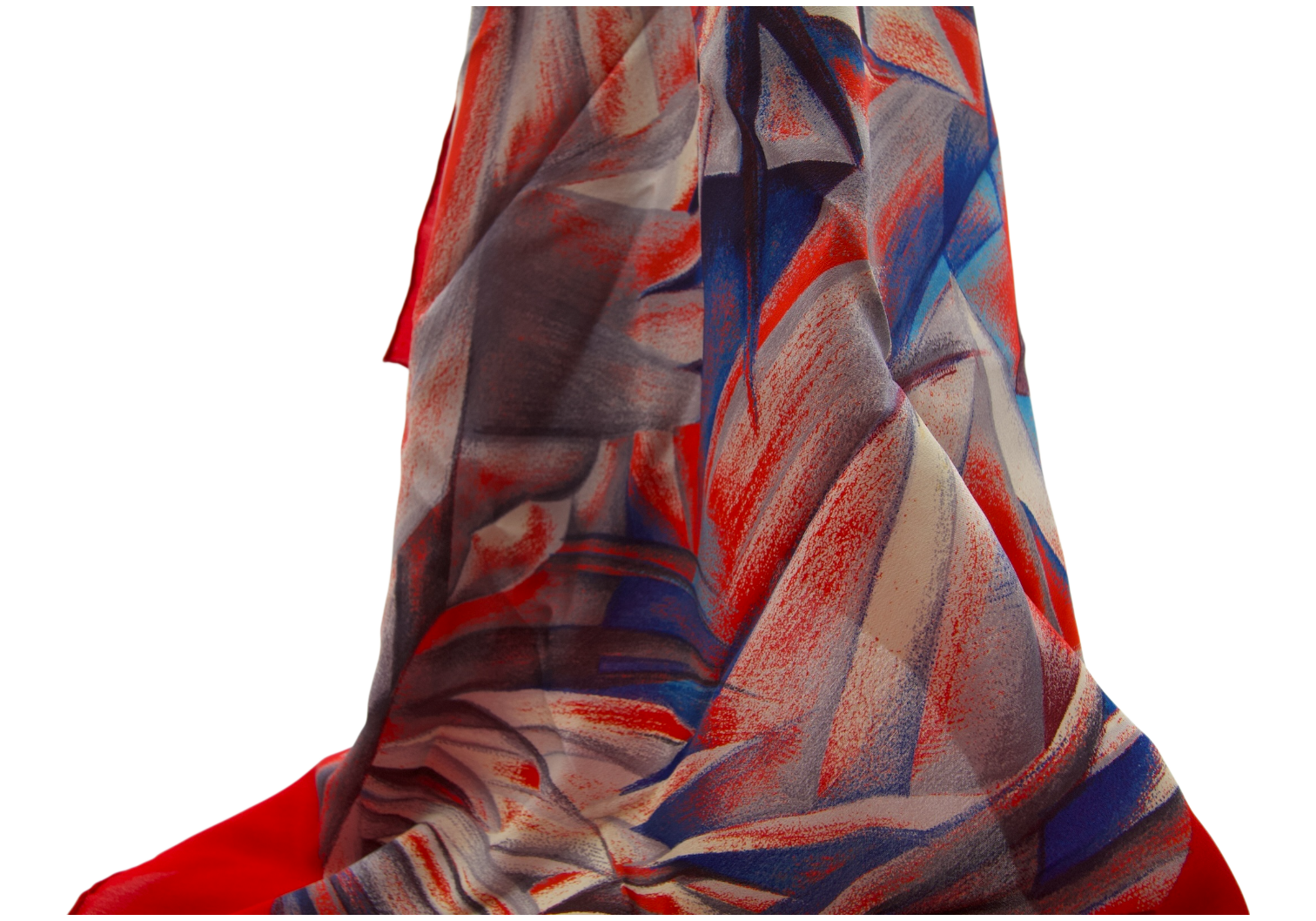 Hermès abstract print silk scarf in red, blue, and grey tones