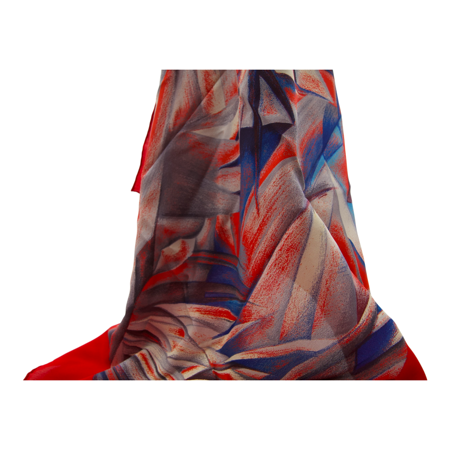 Hermès abstract print silk scarf in red, blue, and grey tones