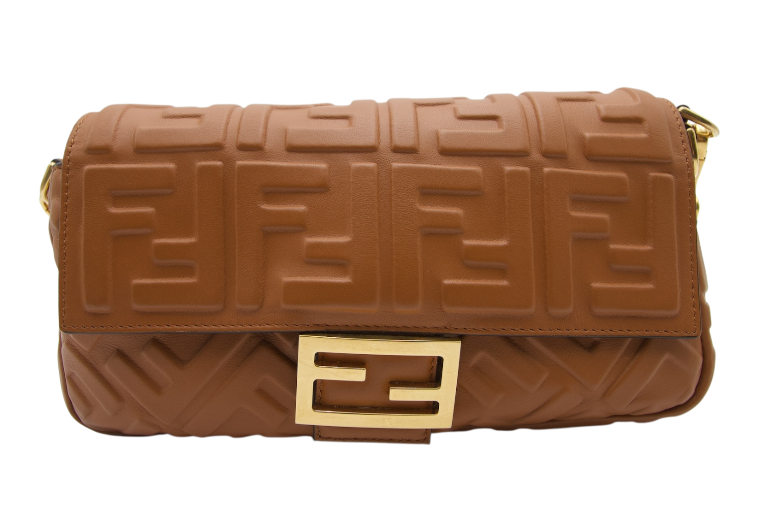 Fendi Embossed Leather Baguette Bag Caramel Brown
