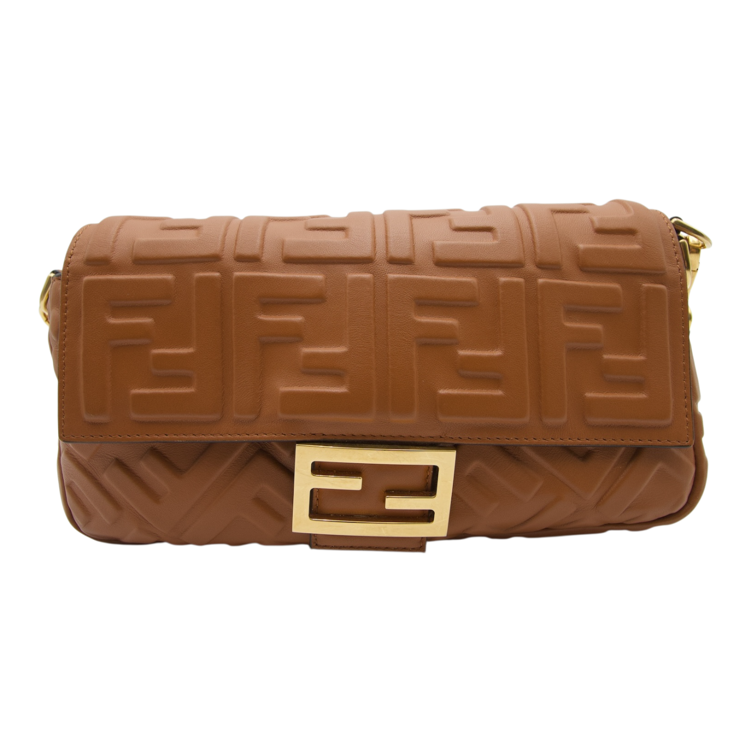 Fendi Embossed Leather Baguette Bag Caramel Brown