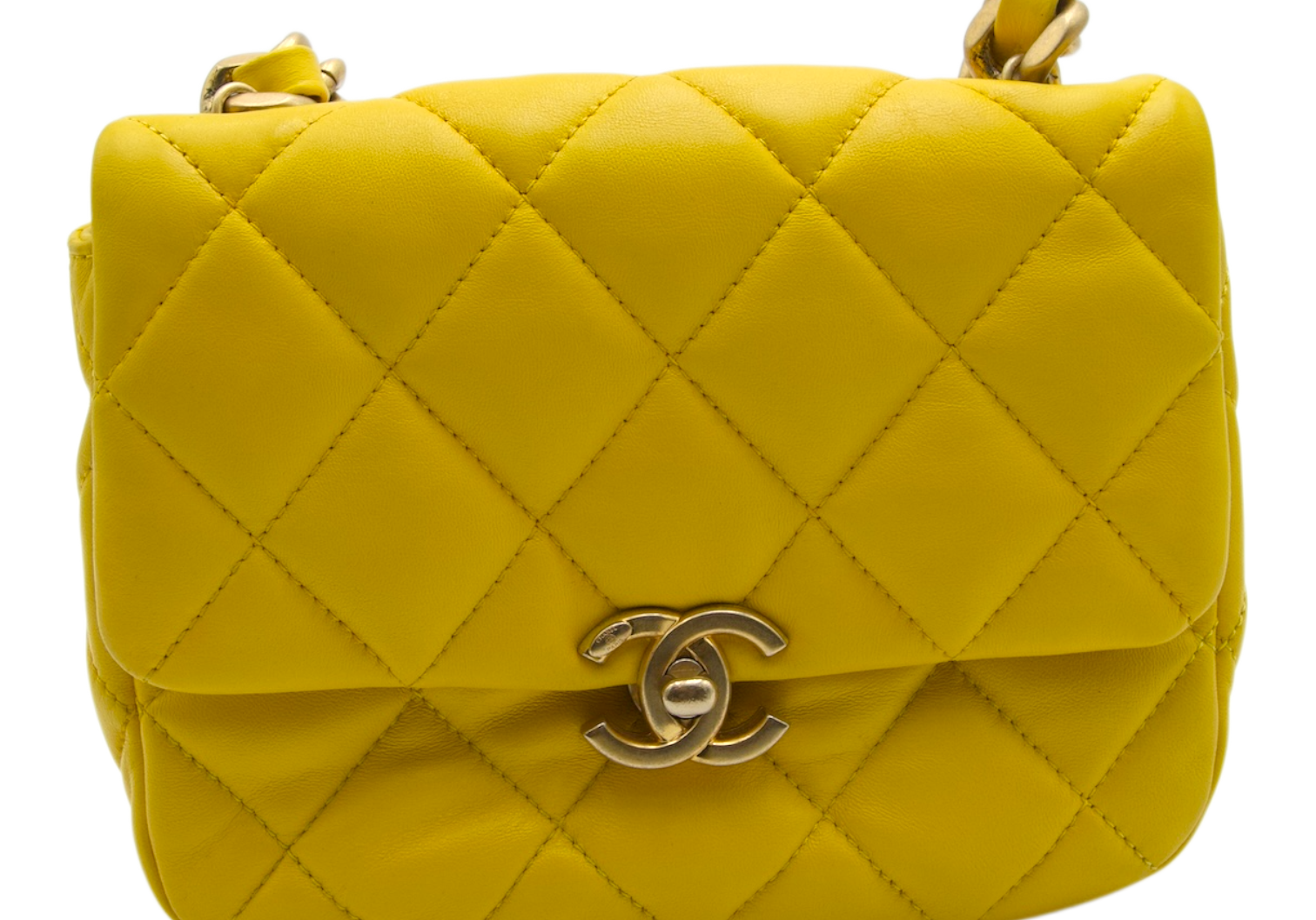 Chanel Quilted Puffer Bag with Tonal Chain, Yellow