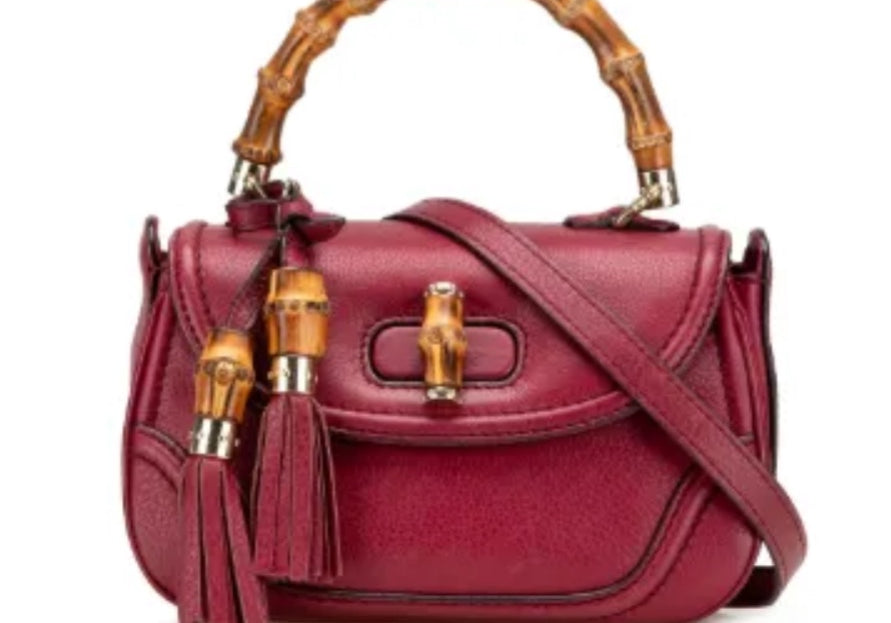 Gucci Bamboo Top Handle Bag Red Leather