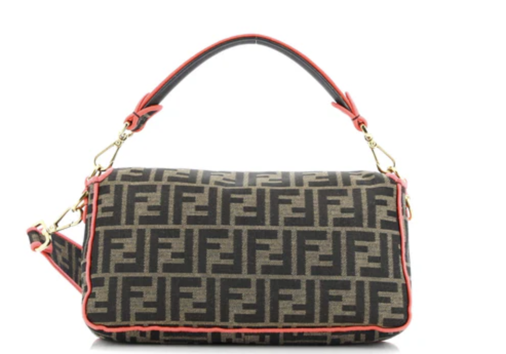 Fendi Medium Baguette Zucca Canvas With Pink Trim