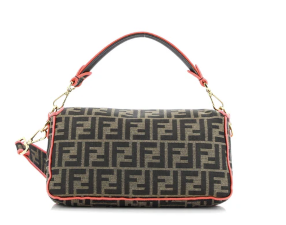 Fendi Medium Baguette Zucca Canvas With Pink Trim