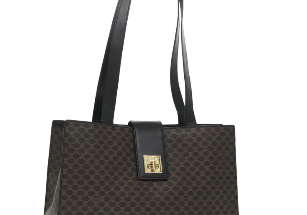 Celine Macadam Turn Lock Shoulder Bag Black Large Vintage