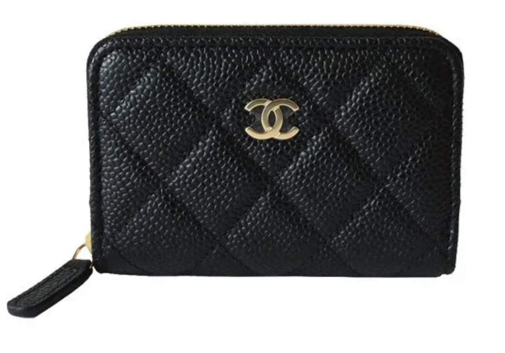 Chanel Caviar Quilted Zip Coin Purse Black Gold Hardware