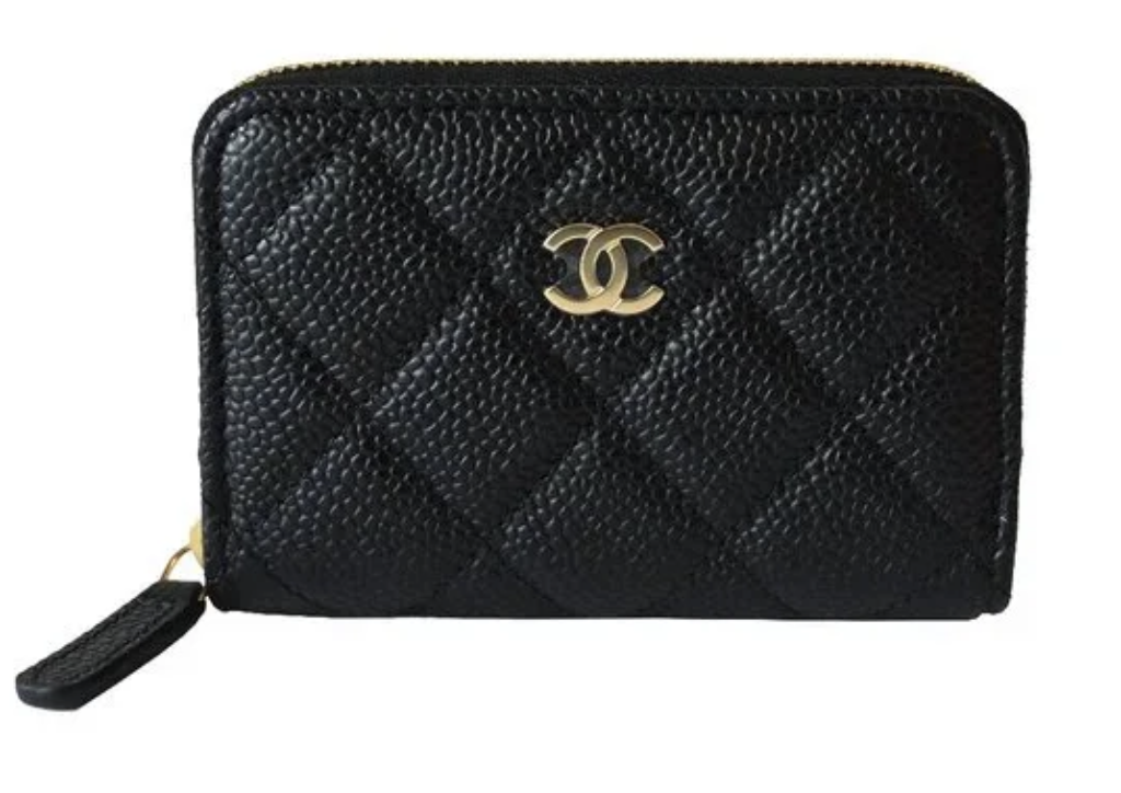 Chanel Caviar Quilted Zip Coin Purse Black Gold Hardware