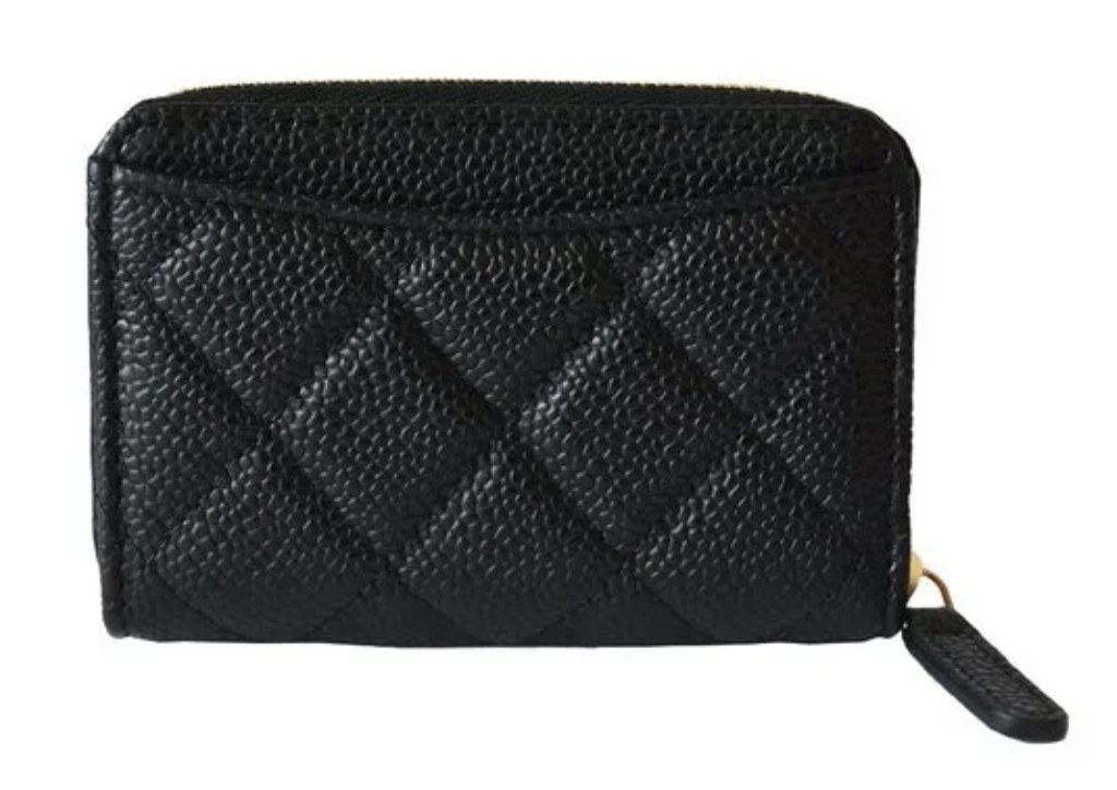 Chanel Caviar Quilted Zip Coin Purse Black Gold Hardware